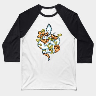 Pumpkin Pied Python Snake with Flowers Baseball T-Shirt